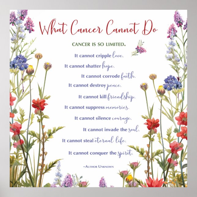 Cancer Support Encourage Wildflowers Typograph Poster (Front)
