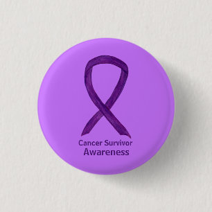 Cancer Survivor Awareness Purple Ribbon Button Pin