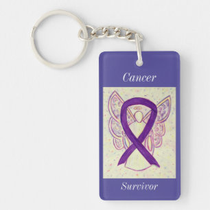 Cancer Survivor Awareness Ribbon Angel Keychain