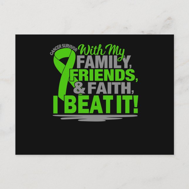 Cancer Survivor Faith Friends Family Green And Gre Announcement Postcard (Front)