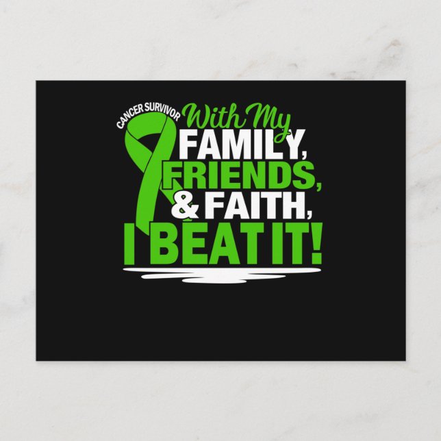 Cancer Survivor Faith Friends Family Green And Whi Invitation Postcard (Front)
