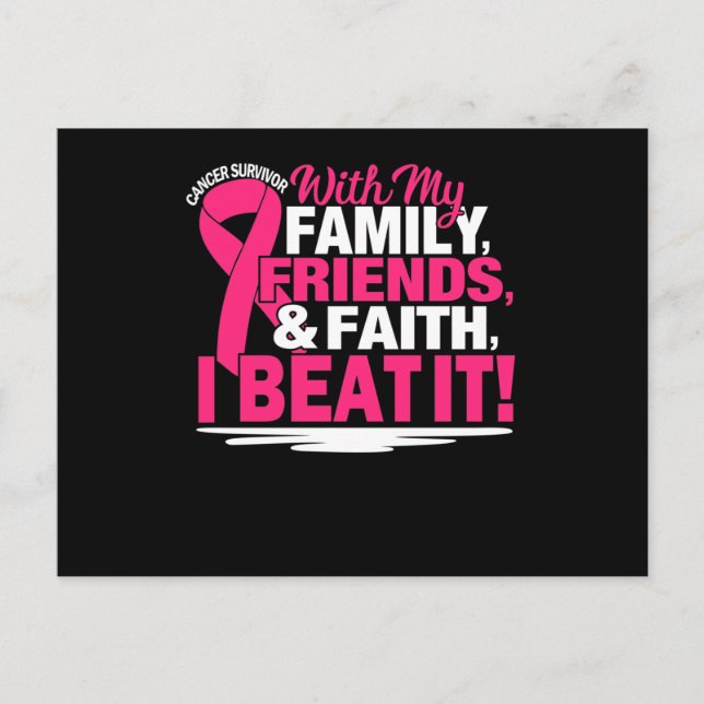 Cancer Survivor Faith Friends Family Pink And Whit Invitation Postcard (Front)