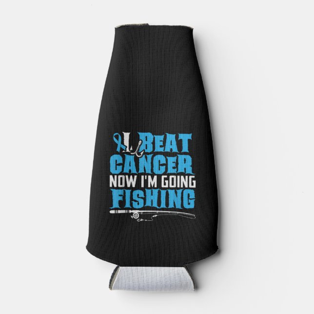 Cancer Survivor Fishing Gift Tee I Beat Cancer Bottle Cooler (Front)