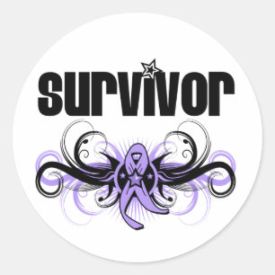 Cancer Survivor Grunge Winged Emblem Classic Round Sticker