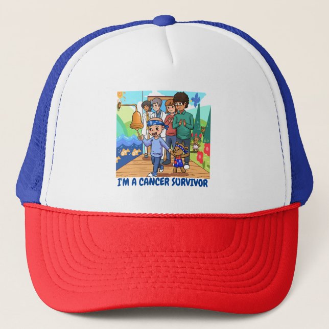 Cancer Survivor Hat Red White Blue Baseball Hat (Front)