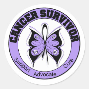 Cancer Survivor Lavender Butterfly Classic Round Sticker