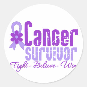 Cancer Survivor Lavender Flower Ribbon Classic Round Sticker