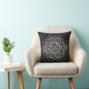 Cancer Survivor Mandala in White Cushion