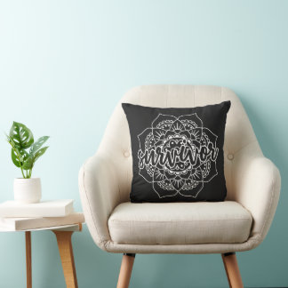 Cancer Survivor Mandala in White Cushion