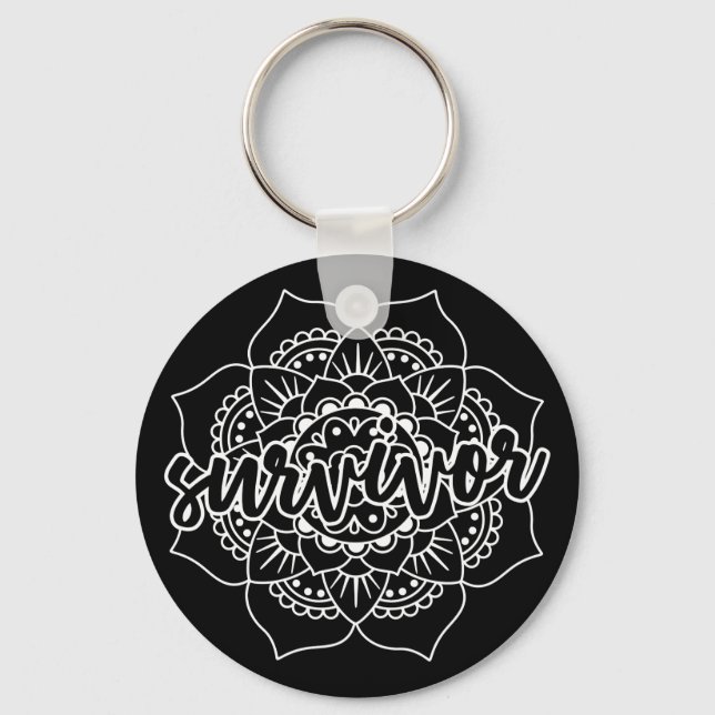 Cancer Survivor Mandala in White Key Ring (Front)