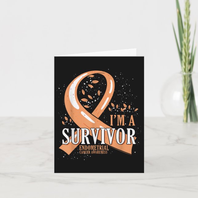 Cancer Survivor Peach Ribbon Endometrial Cancer Aw Card (Front)