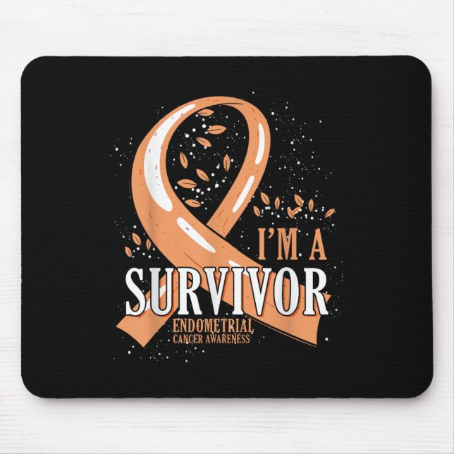 Cancer Survivor Peach Ribbon Endometrial Cancer Aw Mouse Mat (Front)