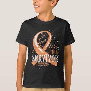 Cancer Survivor Peach Ribbon Endometrial Cancer Aw T-Shirt