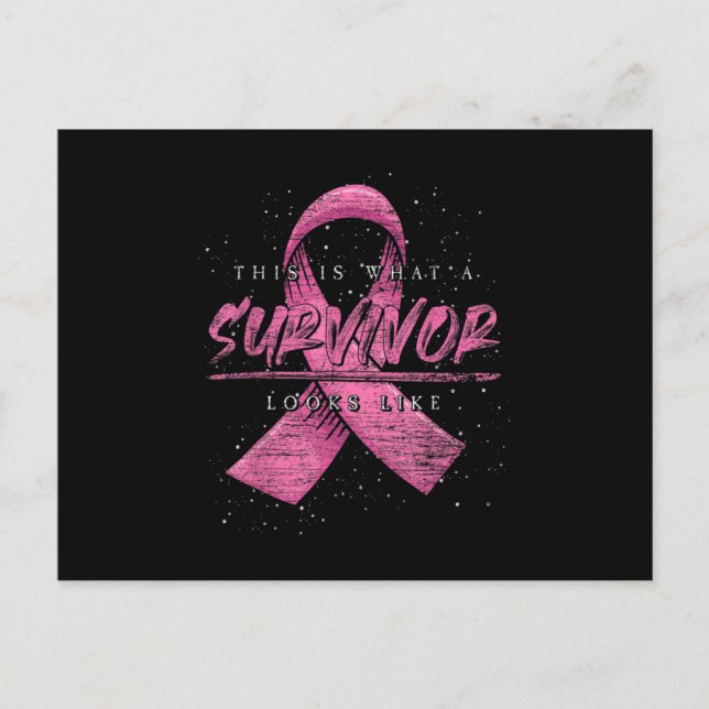 Cancer Survivor Pink Ribbon Breast Cancer Awarenes Announcement Postcard (Front)