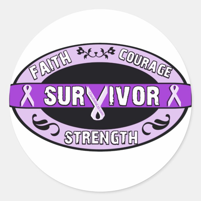 Cancer Survivor Purple Classic Round Sticker (Front)
