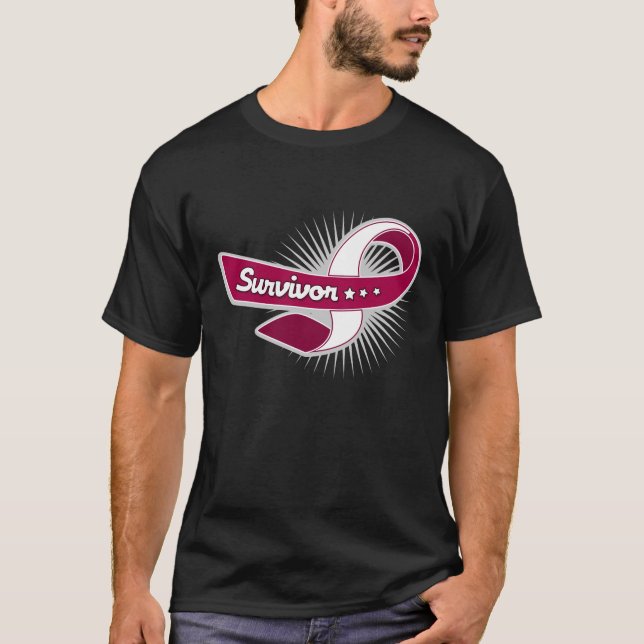 Cancer Survivor Ribbon Throat Cancer T-Shirt (Front)