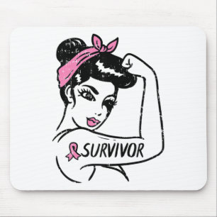 Cancer Survivor Rosie Riveter Pink Awareness Women Mouse Mat