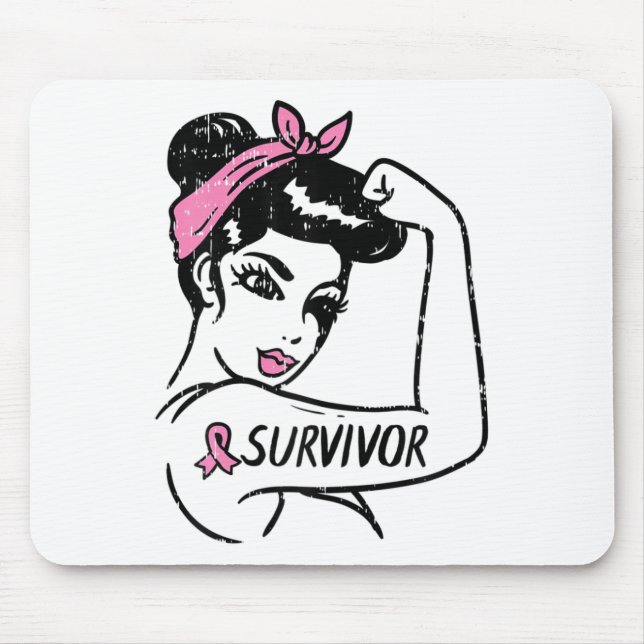 Cancer Survivor Rosie Riveter Pink Awareness Women Mouse Mat (Front)