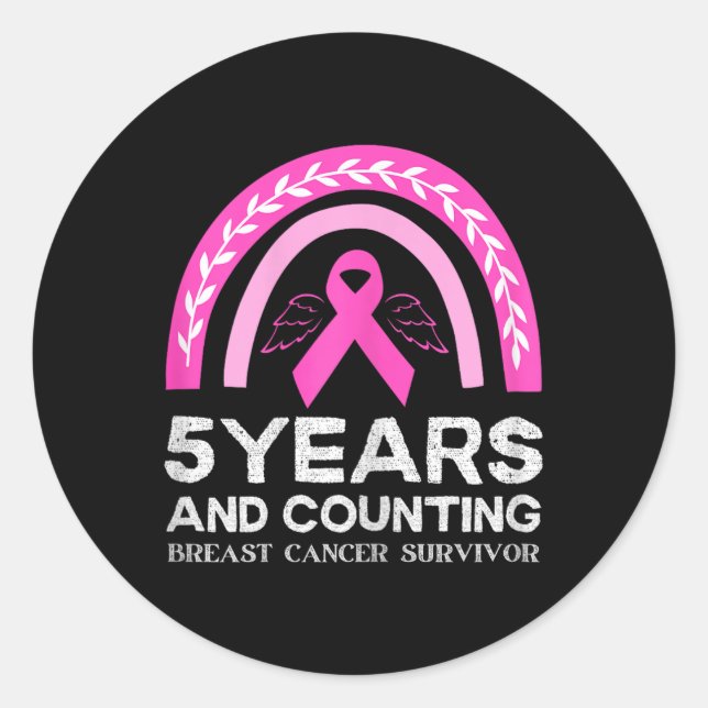 Cancer Survivor Tee 5 Years Cancer Free Pink Rainb Classic Round Sticker (Front)