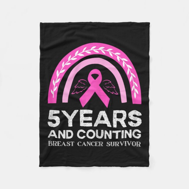 Cancer Survivor Tee 5 Years Cancer Free Pink Rainb Fleece Blanket (Front)