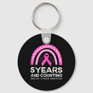 Cancer Survivor Tee 5 Years Cancer Free Pink Rainb Key Ring