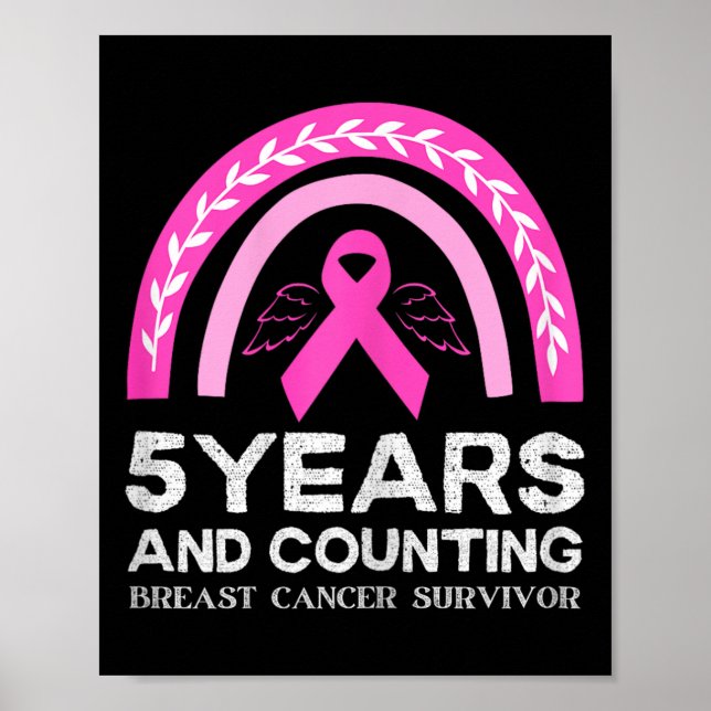Cancer Survivor Tee 5 Years Cancer Free Pink Rainb Poster (Front)