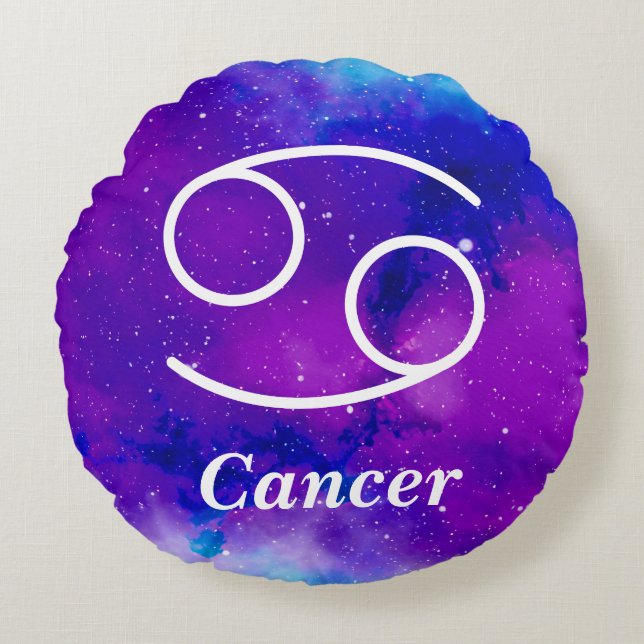 Cancer Symbol Purple Blue Space Nebula Round Cushion (Front)