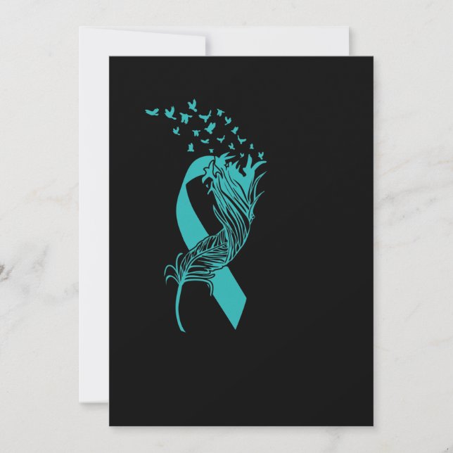 Cancer Teal Ribbon Feather Birds Save The Date (Front)