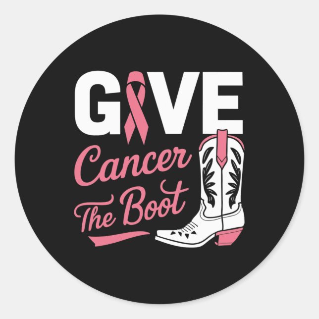 Cancer The Boot Cowgirl Breast Cancer Pink Ribbon  Classic Round Sticker (Front)