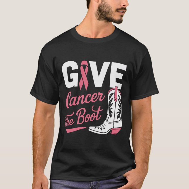 Cancer The Boot Cowgirl Breast Cancer Pink Ribbon  T-Shirt (Front)