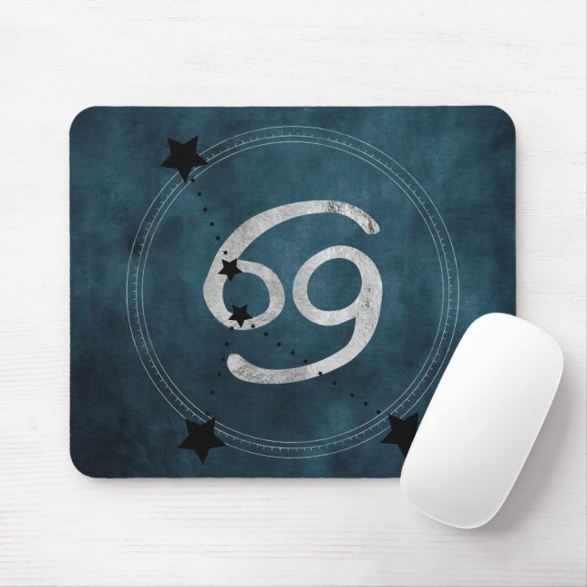 Cancer the Crab black silver teal blue zodiac   Mouse Mat (With Mouse)
