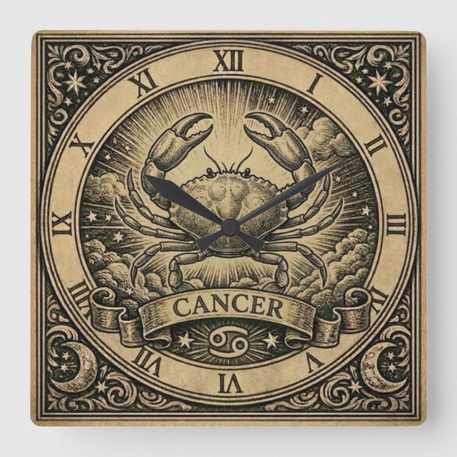 Cancer Vintage Zodiac Wall Clock (Front)