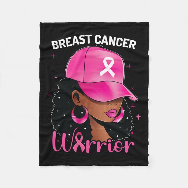 Cancer Warrior Black Woman Breast Cancer Awareness Fleece Blanket (Front)