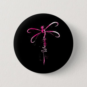 Cancer Warrior Breast Cancer Awareness Dragonfly 6 Cm Round Badge