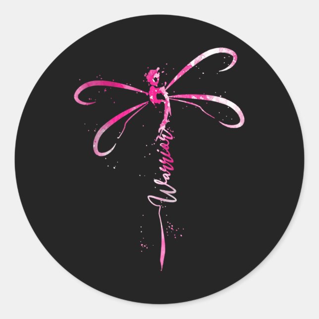 Cancer Warrior Breast Cancer Awareness Dragonfly  Classic Round Sticker (Front)