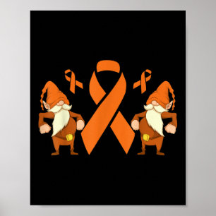 Cancer Warrior Gnome Orange Ribbon Leukaemia Aware Poster