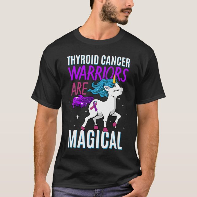 Cancer Warrior Magical Unicorn Purple Teal And Pin T-Shirt (Front)
