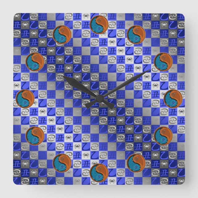 Cancer & Wood Ox Square Wall Clock (Front)