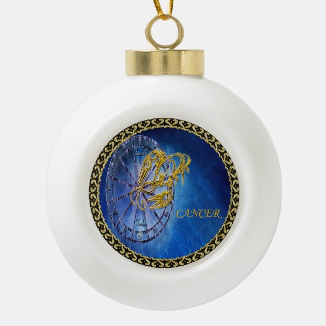 Cancer Zodiac Astrology design Horoscope Ceramic Ball Christmas Ornament (Front)