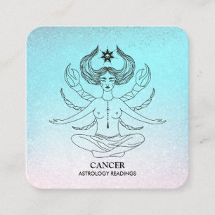 *~* CANCER - Zodiac Astrology Reading Aqua Glitter Square Business Card