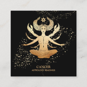 *~* CANCER Zodiac Astrology Reading Gold and Black Square Business Card