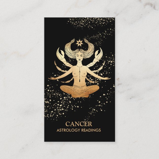*~* CANCER Zodiac Astrology Reading Gold & Black Business Card (Front)