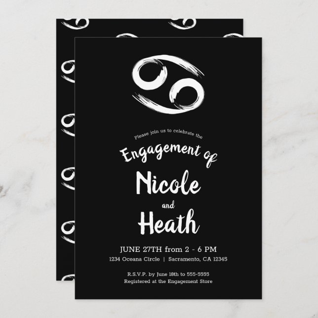 CANCER Zodiac Astrology Summer Engagement Party   Invitation (Front/Back)