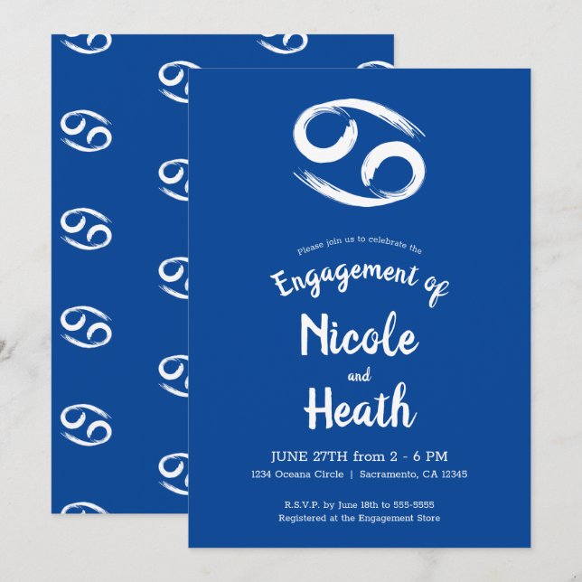 CANCER Zodiac Astrology Summer Engagement Party   Invitation (Front/Back)