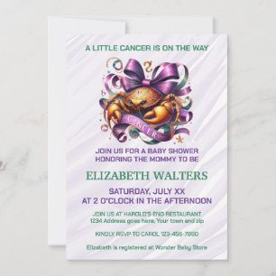 Cancer Zodiac Baby Shower Lavender and Green Invitation