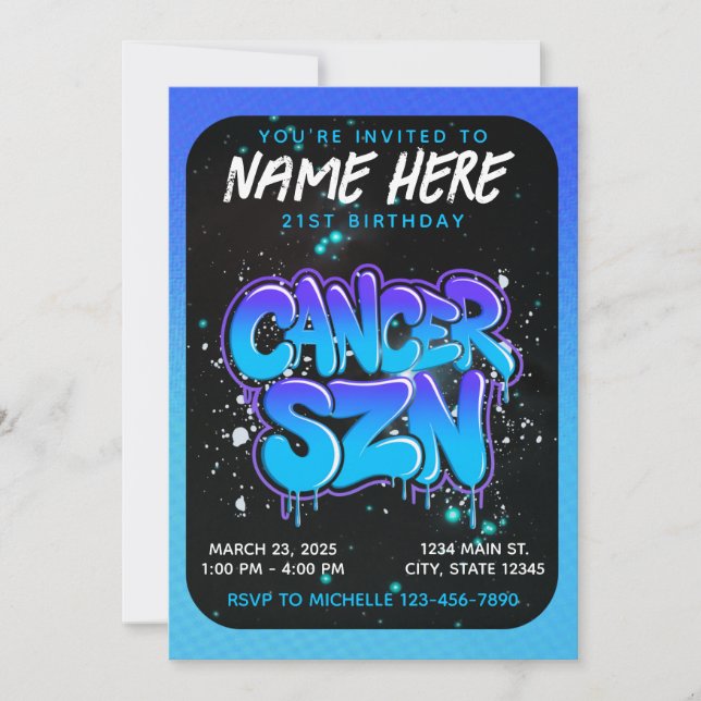 Cancer Zodiac Birthday Invitation (Front)