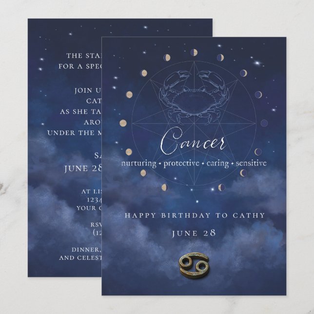 Cancer Zodiac Birthday Invitation (Front/Back)
