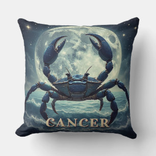 Cancer Zodiac Blue Crab Moonlit Ocean Astrology Cushion