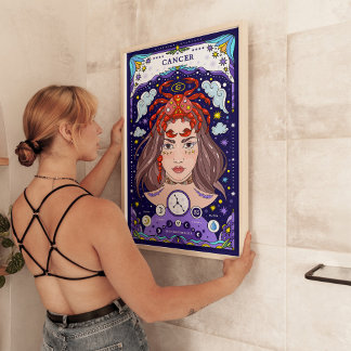Cancer Zodiac Blue Poster - Nurturing and Water