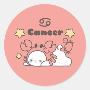 Cancer Zodiac Charm - Adorable Crab-Capped Bunny Classic Round Sticker